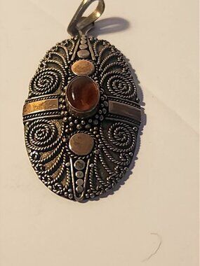 Vintage VJA Signed Sterling Silver Mixed-Metal Filigree Pendant 3 1/2 cm